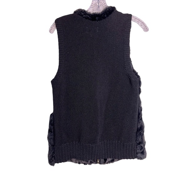 Maurices | Black Faux Fur Thermal Knit Zip Front Cinched Waist Vest, Medium - Picture 2 of 10